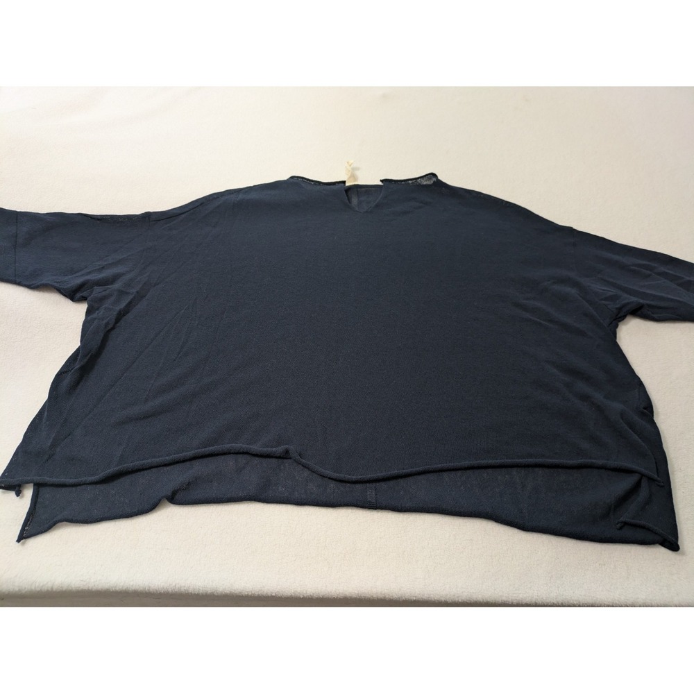 Ischiko Size 3 US 10 Navy Blue Cotton Womens Top Sheer Boxy Lightweight Beach
